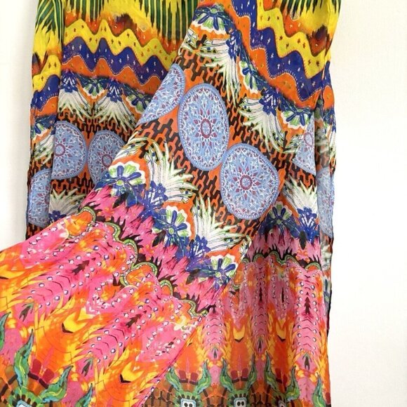 NEW Camilla Embellished Kaftan Colorful Sleeveless Side Slit One Size 100% Silk - Picture 7 of 12